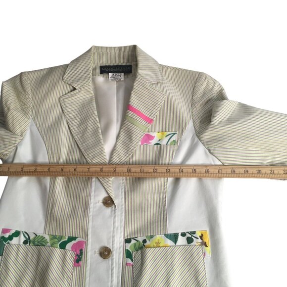 Harve Benard Blazer Jacket Womens 4 Green White Stripe Floral Cotton Two Button - Picture 10 of 12